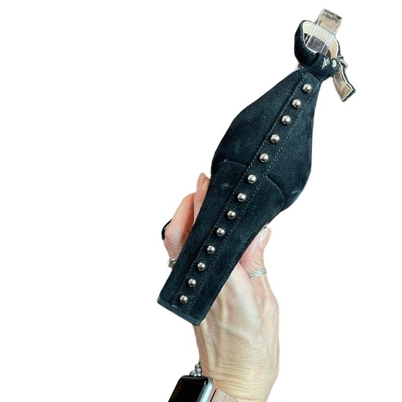 SAM EDELMAN YOSHI black SUEDE PUMPS adjustable ankle STRAP STUDDED edgy Sz 9 - Picture 3 of 13